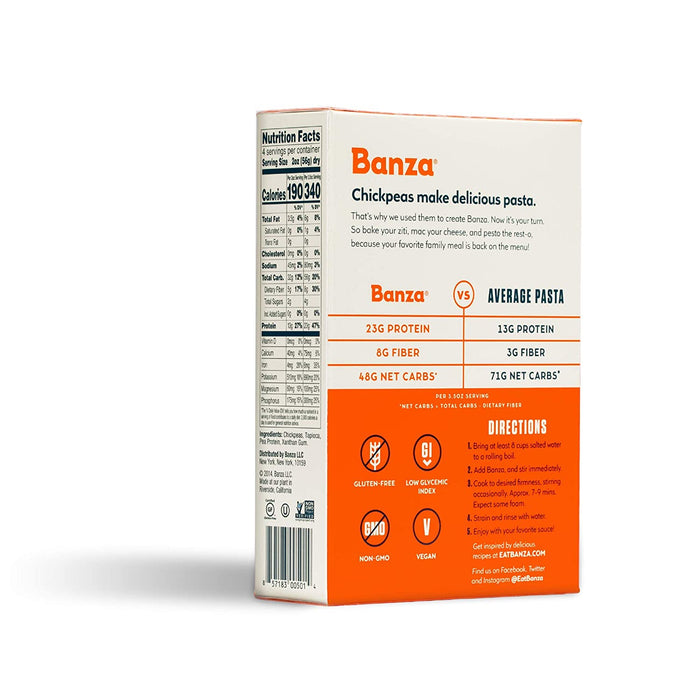 Banza Chickpea Pasta, Variety Pack (2 Penne/2 Rotini/2 Shells) - Gluten Free Healthy Pasta, High Protein, Lower Carb and Non-GMO - (Pack of 6)