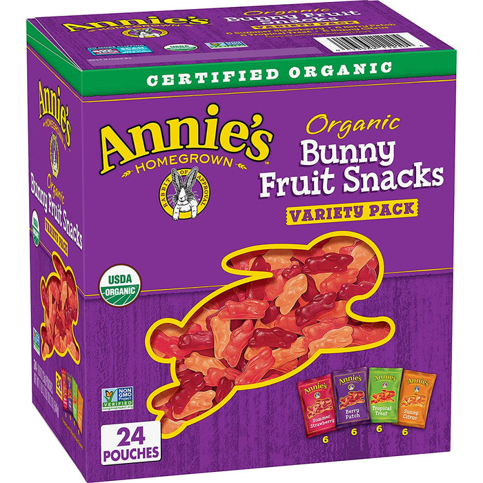 Annie's Organic Bunny Fruit Snacks, Variety Pack, Gluten Free, Vegan, 24 Pouches