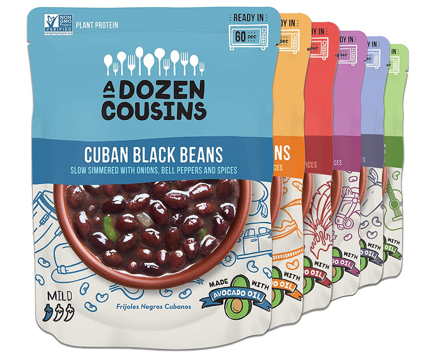 A Dozen Cousins Seasoned Beans, Vegan and Non-GMO Meals Ready to Eat Made with Avocado Oil (Variety Pack, 6 Pack)