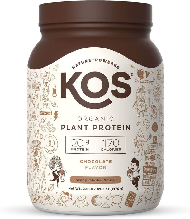 KOS Organic Plant Based Protein Powder, Chocolate - Delicious Vegan Protein Powder - Keto Friendly, Gluten Free, Dairy Free & Soy Free - 2.6 Pounds, 30 Servings
