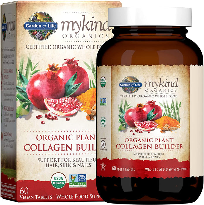 Garden of Life Vegan Collagen Builder - Mykind Organics Organic Plant Collagen Builder - Vegan Collagen Builder for Beautiful Hair, Skin and Nails, 60 Tablets, Collagen Support Supplements