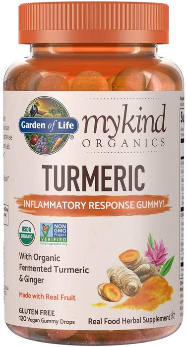 Garden of Life Mykind Organics Turmeric Inflammatory Response Gummy - 120 Real Fruit Gummies for Kids & Adults, 50Mg Curcumin (95% Curcuminoids), No Added Sugar, Organic, Non-GMO, Vegan & Gluten Free