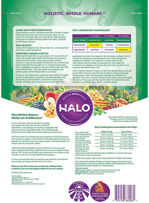 Halo Vegan Dog Food, Dry Dog Food, Plant-Based, Adult Dog Food 4lb