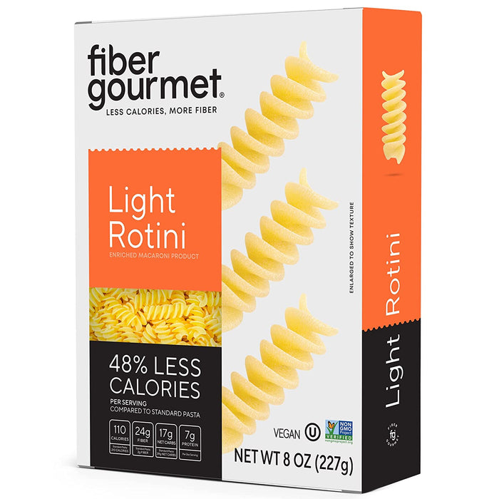 Fiber Gourmet Pasta – Light Rotini Pasta – Fiber-Rich, Low Calorie, Healthy Pasta – Kosher, Vegan Certified, Non-GMO and Has Zero Artificial Colors or Flavoring – 8 Oz (Pack of 6)