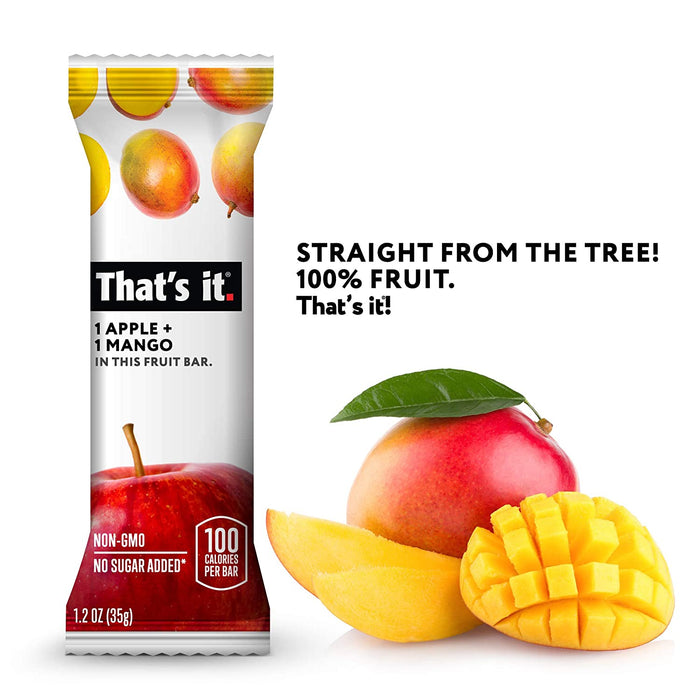 That's it. Apple + Mango 100% Natural Real Fruit Bar, Best High Fiber Vegan, Gluten Free Healthy Snack, Paleo for Children & Adults, Non GMO No Sugar Added, No Preservatives Energy Food (12 Pack)