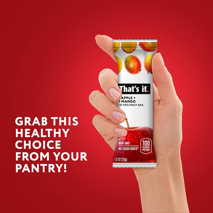 That's it. Apple + Mango 100% Natural Real Fruit Bar, Best High Fiber Vegan, Gluten Free Healthy Snack, Paleo for Children & Adults, Non GMO No Sugar Added, No Preservatives Energy Food (12 Pack)