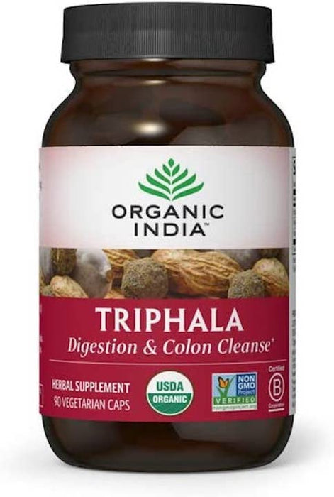 Organic India Triphala Herbal Supplement - Digestion & Colon Support, Immune System Support, Adaptogen, Nutrient Dense, Vegan, Gluten-Free, USDA Certified Organic, Non-GMO - 90 Capsules