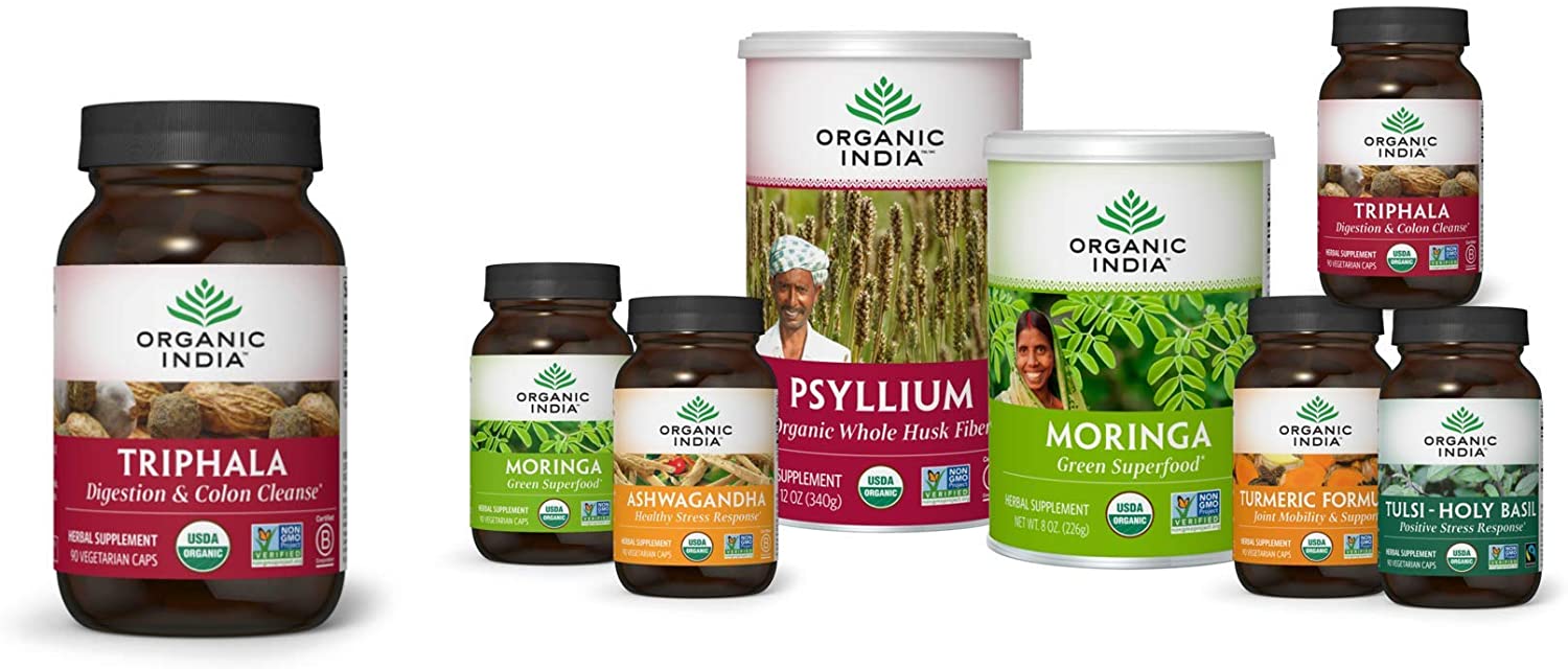 Organic India Triphala Herbal Supplement - Digestion & Colon Support, Immune System Support, Adaptogen, Nutrient Dense, Vegan, Gluten-Free, USDA Certified Organic, Non-GMO - 90 Capsules