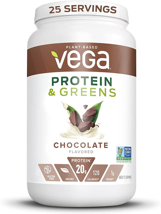 Vega Protein and Greens, Chocolate, Vegan Protein Powder, 20g Plant Based Protein, Low Carb, Keto, Dairy Free, Gluten Free, Non GMO, Pea Protein for Women and Men, 1.8 Pounds (25 Servings)