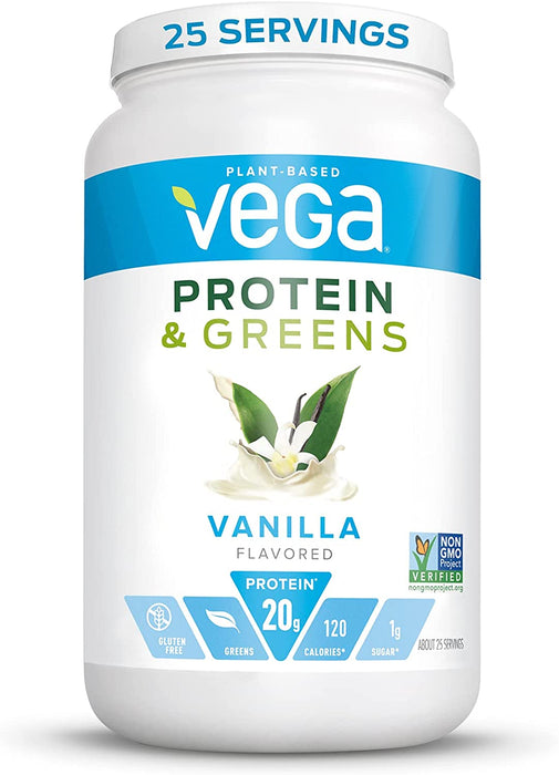 Vega Protein and Greens, Vanilla, Vegan Protein Powder, 20g Plant Based Protein, Low Carb, Keto, Dairy Free, Gluten Free, Non GMO, Pea Protein for Women and Men, 1.7 Pounds (25 Servings)