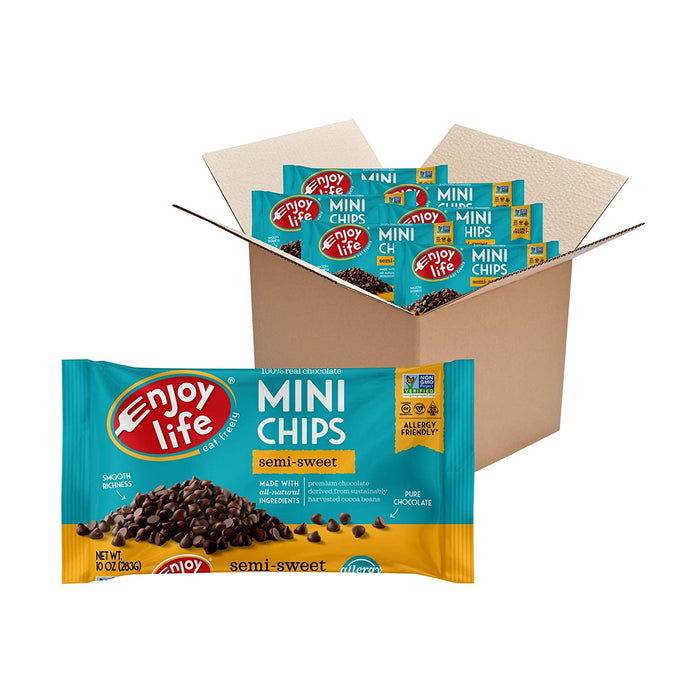 Enjoy Life Baking Chocolate, Soy free, Nut free, Gluten free, Dairy free, Non GMO, Vegan, Paleo, Semi Sweet Mini Chips, 10 Ounce (6 Pack)
