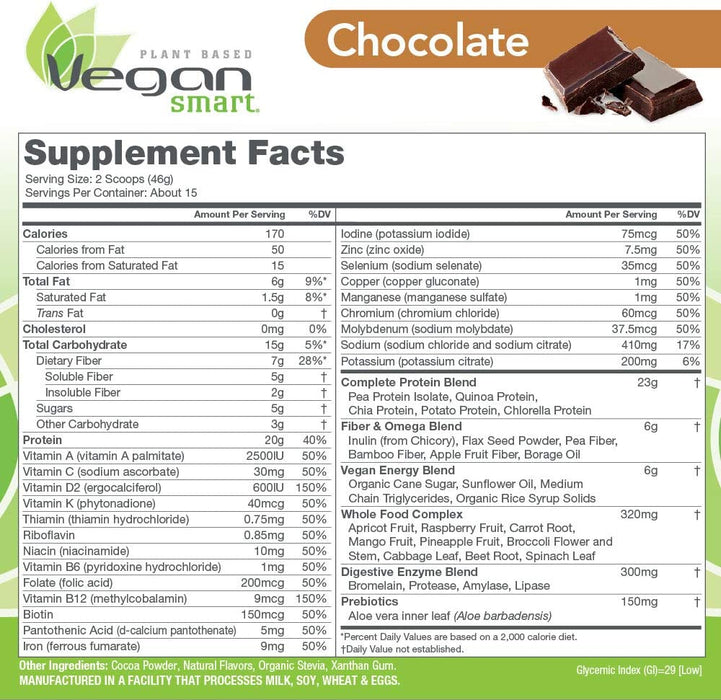 Vegansmart Plant Based Vegan Protein, Chocolate 15 Servings 24.3 Oz