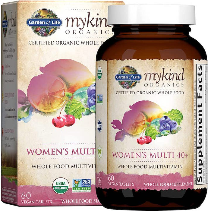 Garden of Life mykind Organics Vitamins for Women 40+, Womens Multi 40+, Vegan Over 40, Hormone & Breast Health Support Blend, Whole Food Womens Multivitamin, 60 Tablets