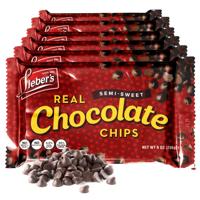 Lieber’s Vegan Semi-Sweet Real Chocolate Chips, 9 oz – Gluten Free, Dairy Free, Kosher Parve, Low Calorie Chocolate Chips for Baking (9 Oz Pack Of 3 or 6)