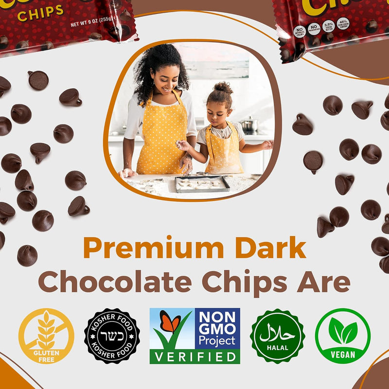 Lieber’s Vegan Semi-Sweet Real Chocolate Chips, 9 oz – Gluten Free, Dairy Free, Kosher Parve, Low Calorie Chocolate Chips for Baking (9 Oz Pack Of 3 or 6)