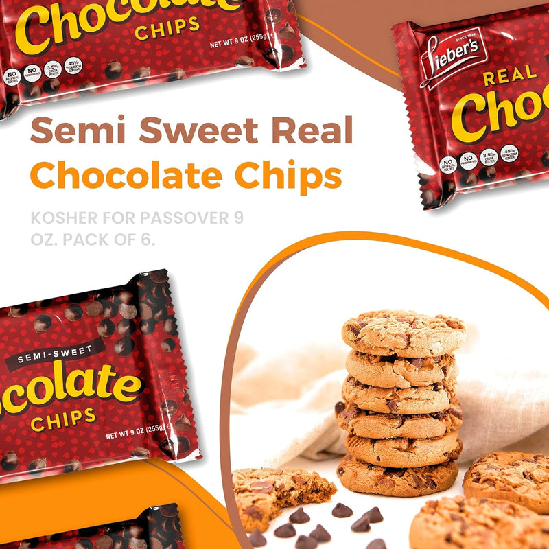 Lieber’s Vegan Semi-Sweet Real Chocolate Chips, 9 oz – Gluten Free, Dairy Free, Kosher Parve, Low Calorie Chocolate Chips for Baking (9 Oz Pack Of 3 or 6)