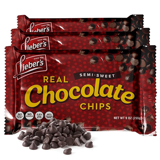 Lieber’s Vegan Semi-Sweet Real Chocolate Chips, 9 oz – Gluten Free, Dairy Free, Kosher Parve, Low Calorie Chocolate Chips for Baking (9 Oz Pack Of 3 or 6)