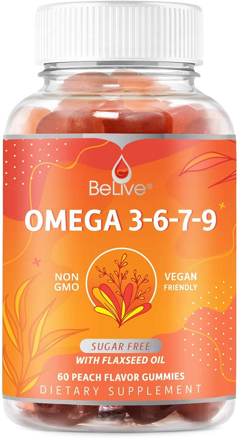 BeLive Organic Omega 3 Gummies with Omegas 6, 7, 9 – DHA & EPA from Flaxseed Oil and Sea Buckthorn Fruit Oil – Sugar Free – Supports Brain, Heart, Eye & Immune System – for Kids & Adults