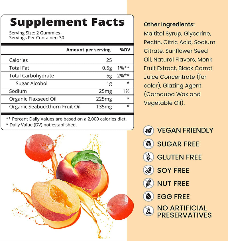 BeLive Organic Omega 3 Gummies with Omegas 6, 7, 9 – DHA & EPA from Flaxseed Oil and Sea Buckthorn Fruit Oil – Sugar Free – Supports Brain, Heart, Eye & Immune System – for Kids & Adults