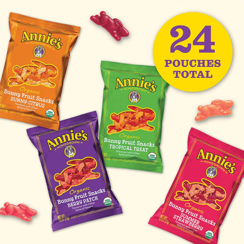 Annie's Organic Bunny Fruit Snacks, Variety Pack, Gluten Free, Vegan, 24 Pouches
