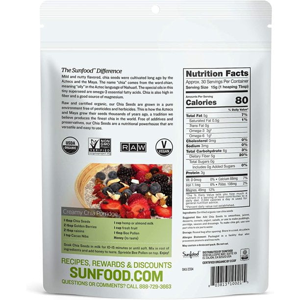 Sunfood Superfoods Organic Chia Seed Powder, 1.0 Lb