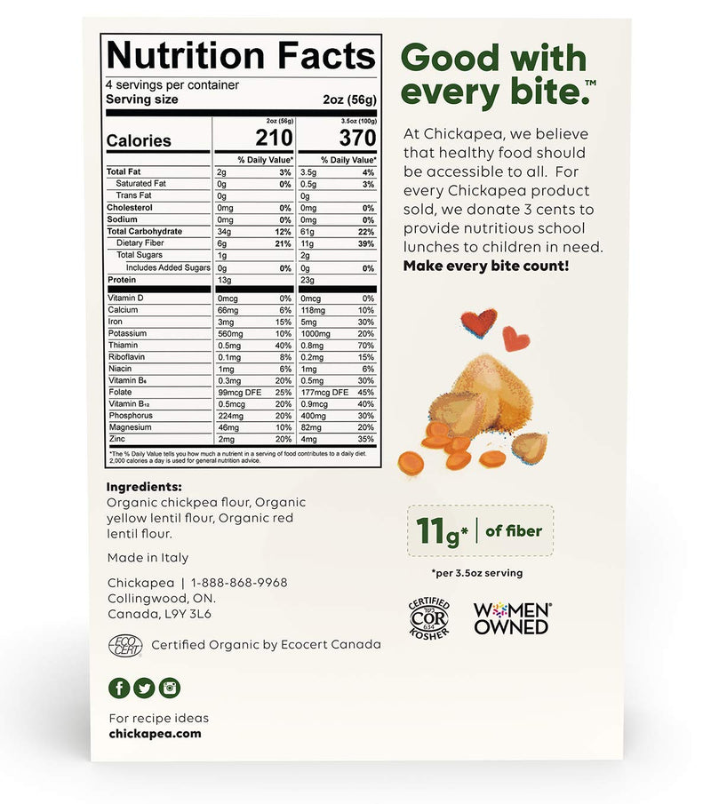 Chickpea Pasta, Gluten Free Organic Spirals by Chickapea, Lentil Pasta, Plant Based, Non GMO, Lower Carb, High Protein, Vegan Pasta, 8 oz (Pack of 6)