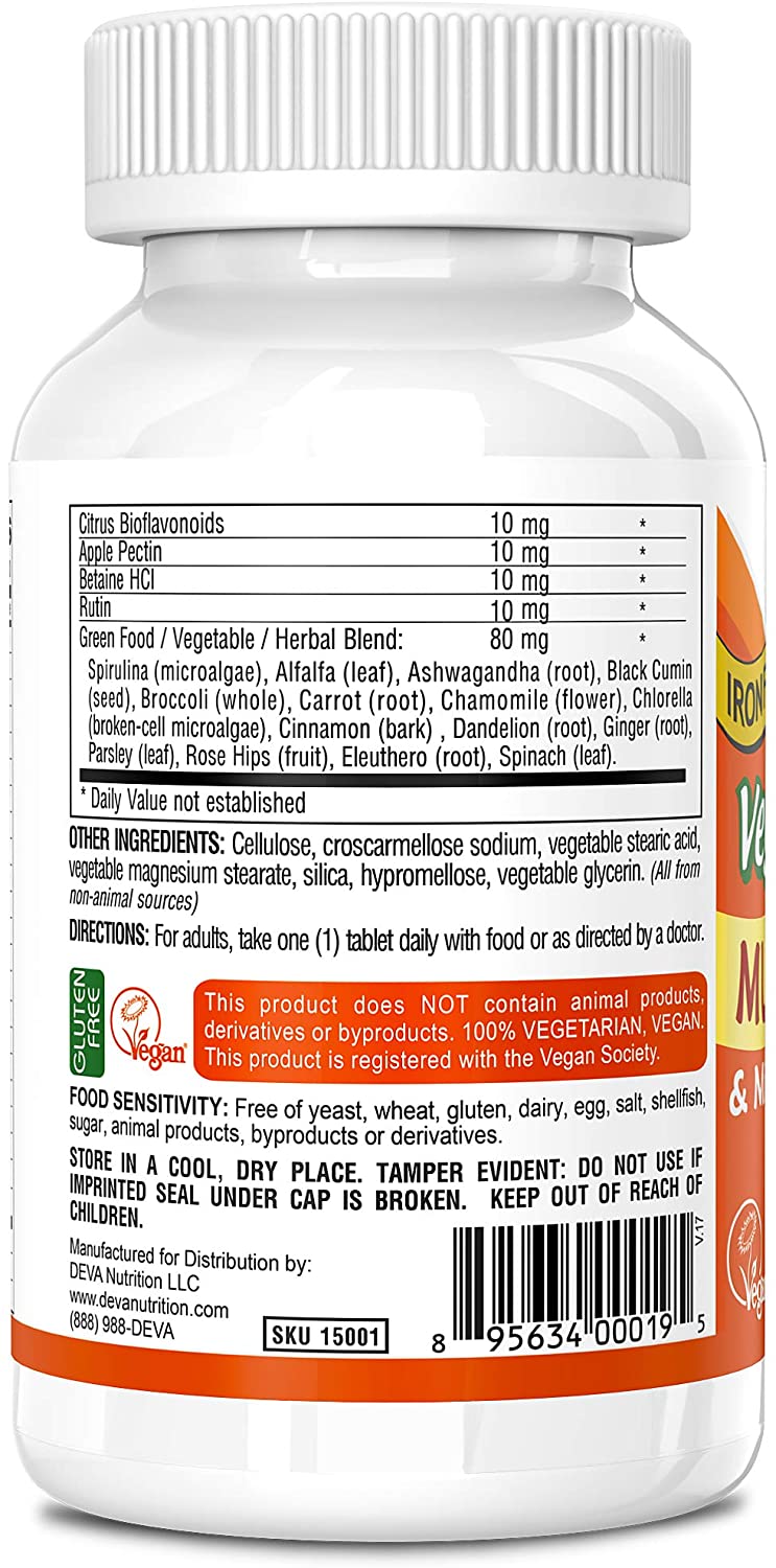 Deva Vegan Multivitamin and Mineral Supplement with Iron Free -- 90 Tablets