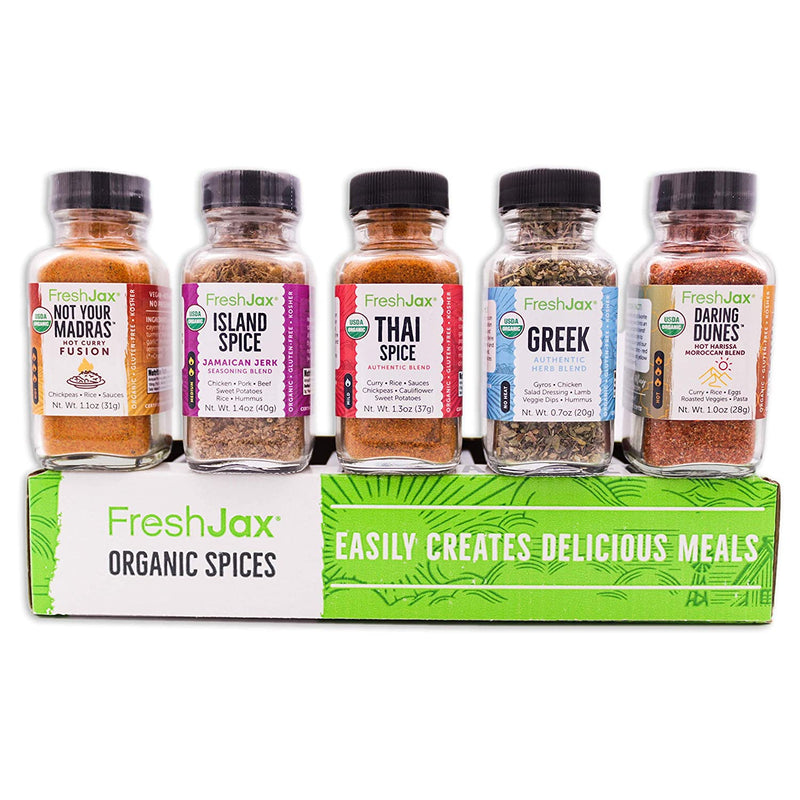 Taste the World Organic Spice Sampler Gift Set: The International Culinary Chef's Seasoning Collection FreshJax Organic Seasonings - Gift Box Included - Vegan Kosher Gluten-Free (Made in USA)