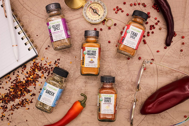 Taste the World Organic Spice Sampler Gift Set: The International Culinary Chef's Seasoning Collection FreshJax Organic Seasonings - Gift Box Included - Vegan Kosher Gluten-Free (Made in USA)