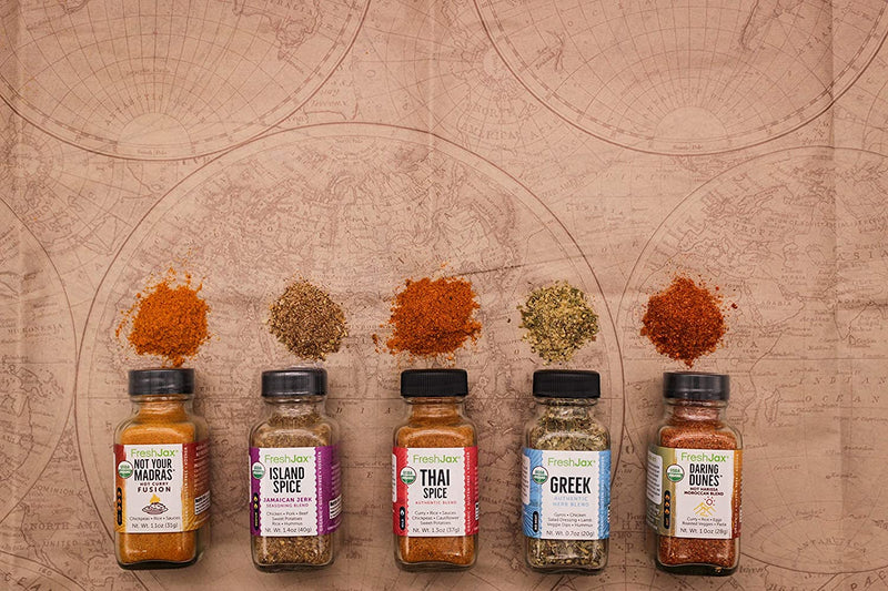 Taste the World Organic Spice Sampler Gift Set: The International Culinary Chef's Seasoning Collection FreshJax Organic Seasonings - Gift Box Included - Vegan Kosher Gluten-Free (Made in USA)