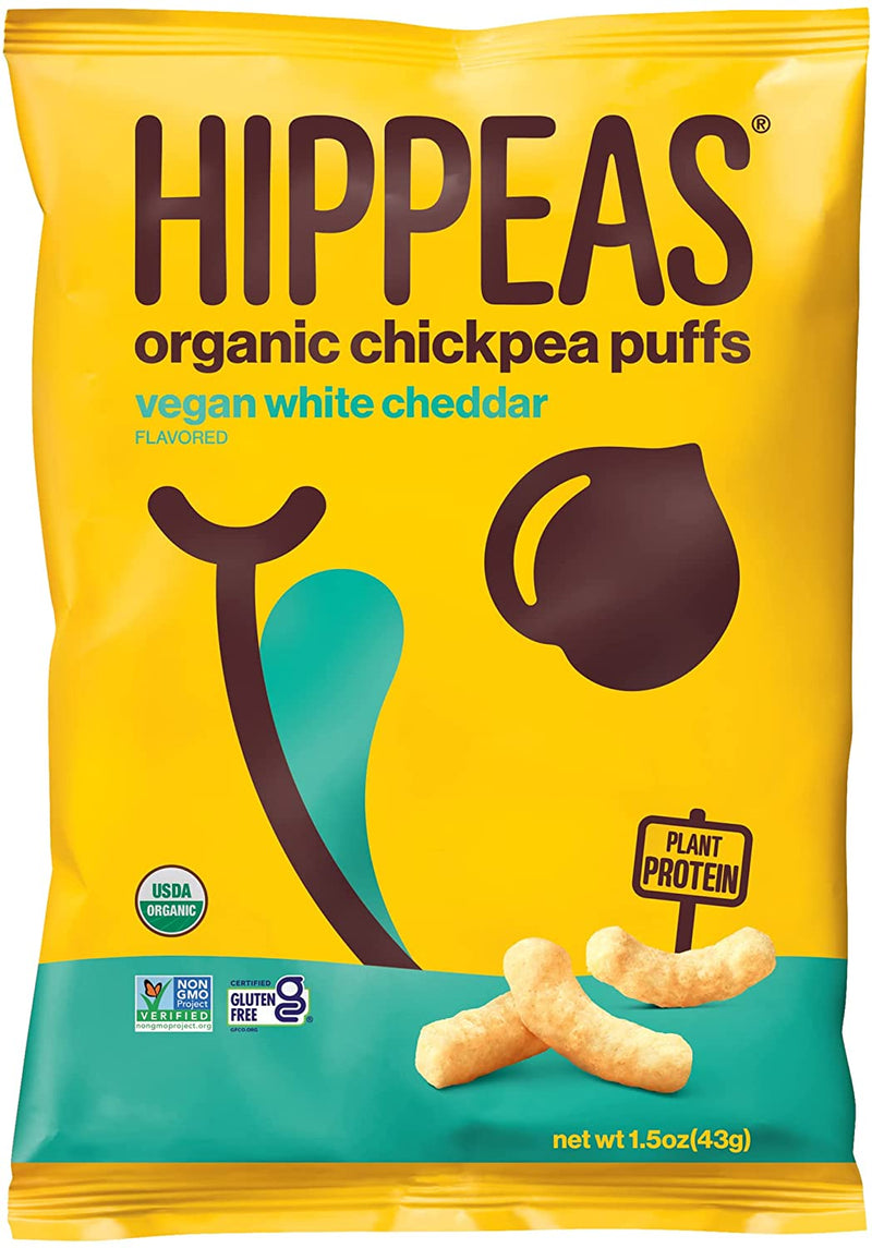 HIPPEAS Organic Chickpea Puffs + Vegan White Cheddar | 1.5 Ounce, 12 Count | Vegan, Gluten-Free, Crunchy, Protein Snacks
