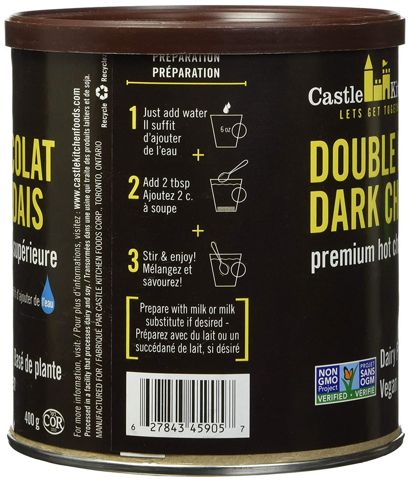 Castle Kitchen Double Dutch Dark Chocolate - Dairy-Free, Vegan Premium Hot Chocolate Mix - Just Add Water - 14 oz