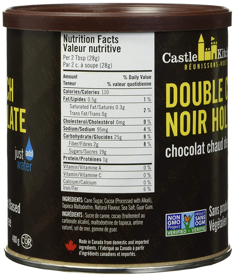 Castle Kitchen Double Dutch Dark Chocolate - Dairy-Free, Vegan Premium Hot Chocolate Mix - Just Add Water - 14 oz