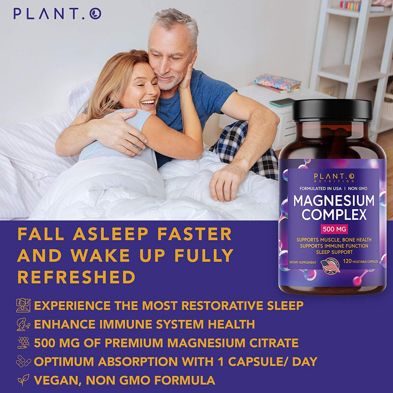 Plant.O Premium Magnesium Supplement [Vegan Oxide & Citrate, 500mg] High Absorption Complex for Sleep Aid, Calm, Muscle Relaxer, Natural Energy, Stress & Anxiety Relief, Non-GMO 120 Veggie Capsules