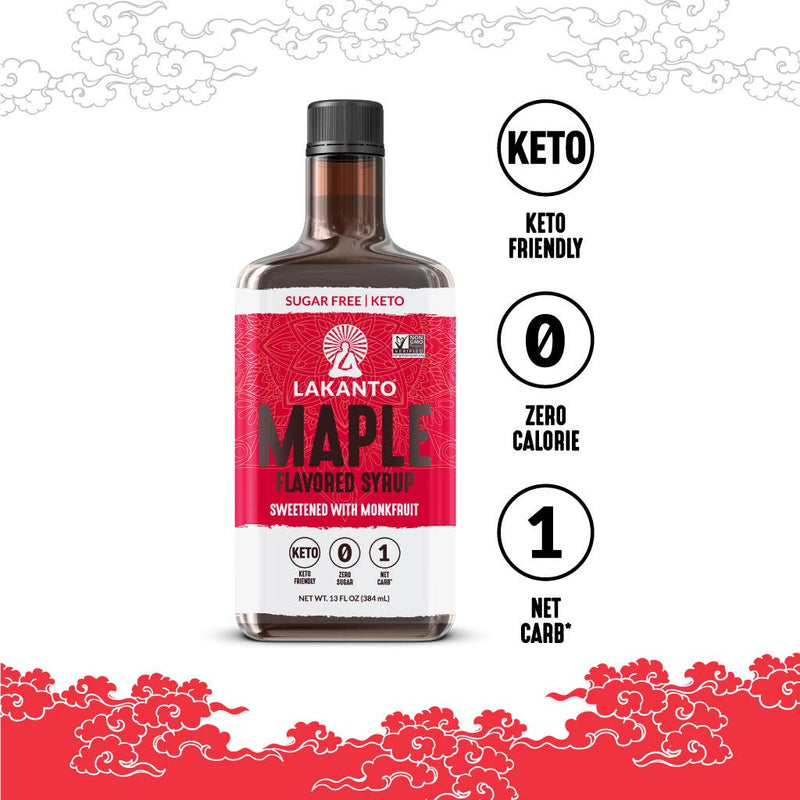 Lakanto Sugar Free Maple Syrup - Monkfruit Sweetener, Keto Diet Friendly, Vegan, 1g Net Carbs, Pancakes, Waffles, Oatmeal, Coffee, Tea, Granola, Frosting, Marinade, Dressing (13 Fl Oz - Pack of 1)