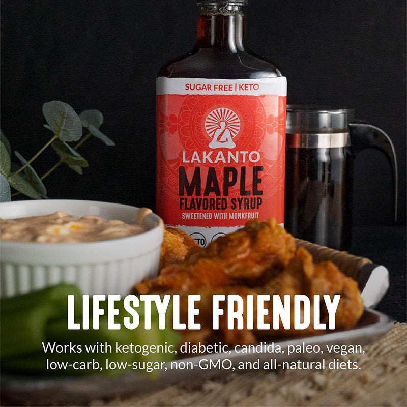 Lakanto Sugar Free Maple Syrup - Monkfruit Sweetener, Keto Diet Friendly, Vegan, 1g Net Carbs, Pancakes, Waffles, Oatmeal, Coffee, Tea, Granola, Frosting, Marinade, Dressing (13 Fl Oz - Pack of 1)