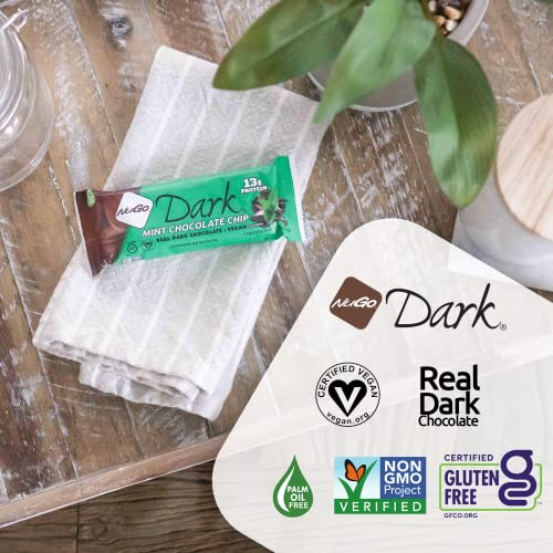 NuGo Dark Chocolate Mint Chocolate Chip, 13g Vegan Protein, 200 Calories, Gluten Free, 12 Count