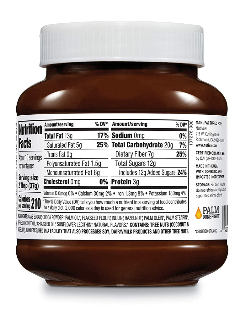 Nutiva Organic Vegan Hazelnut Spread, Classic Chocolate, 13 Ounce | USDA Organic, Non-GMO, Fair Trade & Sustainably Sourced | Vegan & Gluten-Free | Plant-Based Superfood Spread with Less Sugar