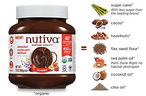 Nutiva Organic Vegan Hazelnut Spread, Classic Chocolate, 13 Ounce | USDA Organic, Non-GMO, Fair Trade & Sustainably Sourced | Vegan & Gluten-Free | Plant-Based Superfood Spread with Less Sugar