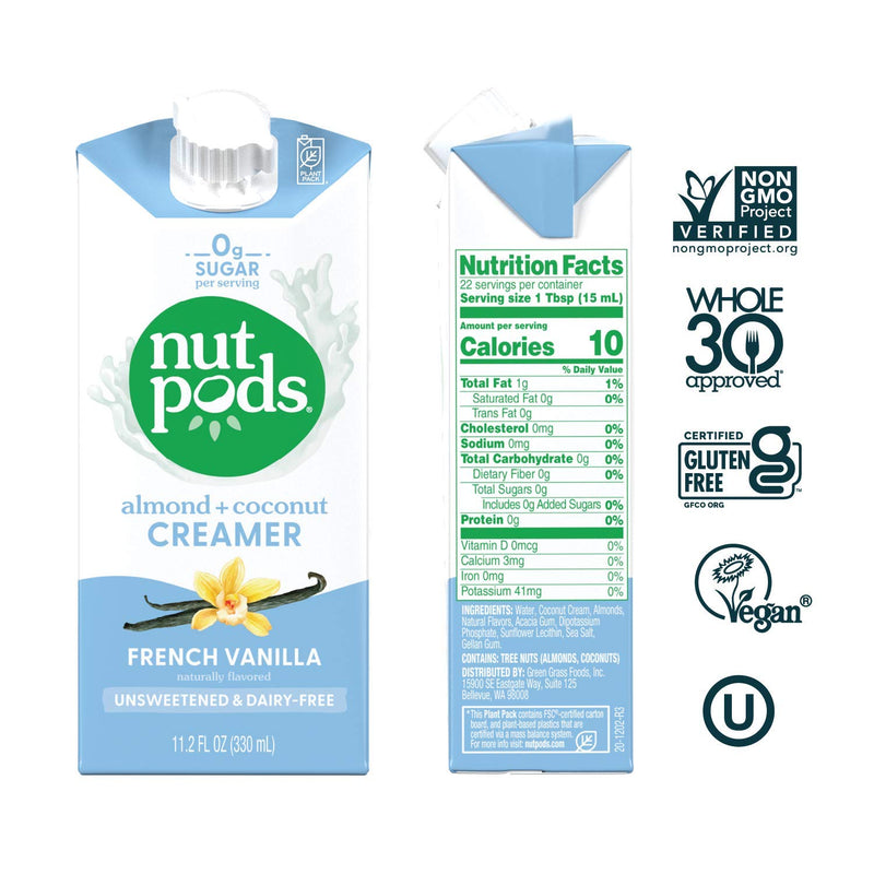 Nutpods French Vanilla, (4-Pack), Unsweetened Dairy-Free Creamer, Made from Almonds and Coconuts, Whole30, Gluten Free, Non-GMO, Vegan, Kosher