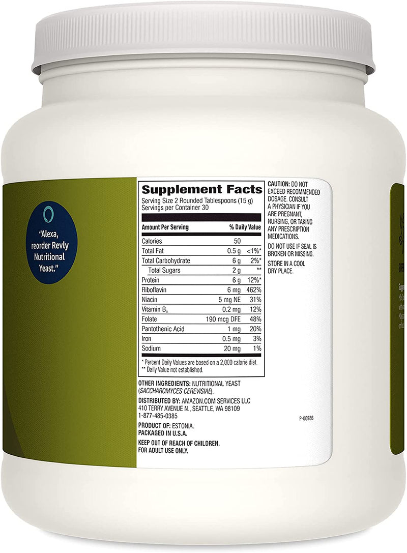 Revly Vegan Nutritional Yeast Non-Fortified Superfood 15.9 Oz. Powder - 6g Protein, Amino Acids, Vitamins, Minerals - 30 Servings