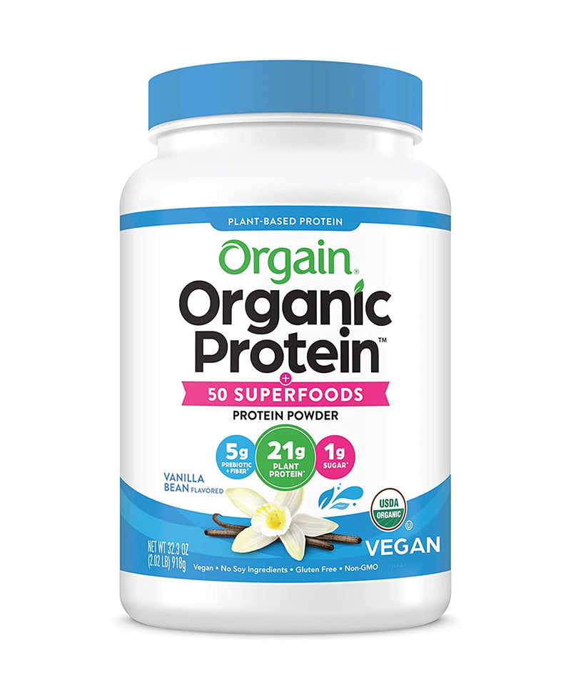 Orgain Organic Protein + Superfoods Powder, Vanilla Bean - 21g of Protein, Vegan, Plant Based, 5g of Fiber, No Dairy, Gluten, Soy or Added Sugar, Non-GMO, 2.02lb