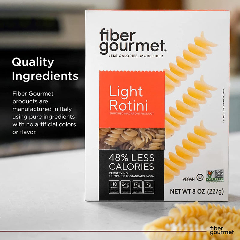 Fiber Gourmet Pasta – Light Rotini Pasta – Fiber-Rich, Low Calorie, Healthy Pasta – Kosher, Vegan Certified, Non-GMO and Has Zero Artificial Colors or Flavoring – 8 Oz (Pack of 6)