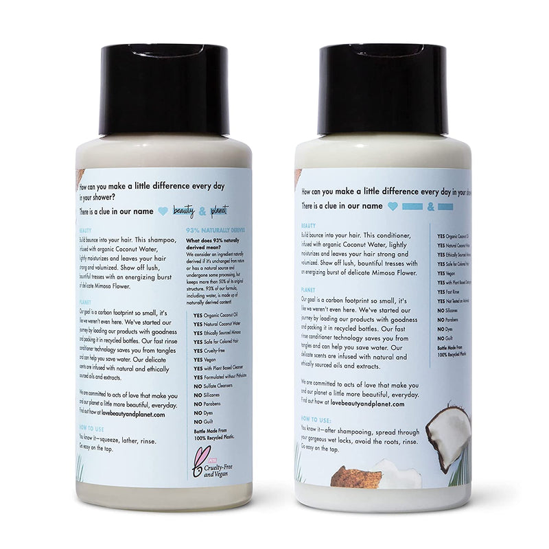 Love Beauty and Planet Volume and Bounty Thickening Shampoo and Conditioner For Hair Volume and Fine Hair Care Coconut Water & Mimosa Flower, Paraben Free, Silicone Free, and Vegan 13.5 oz 2 count