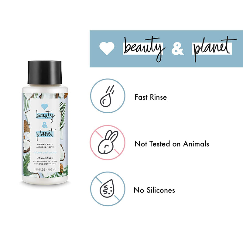 Love Beauty and Planet Volume and Bounty Thickening Shampoo and Conditioner For Hair Volume and Fine Hair Care Coconut Water & Mimosa Flower, Paraben Free, Silicone Free, and Vegan 13.5 oz 2 count