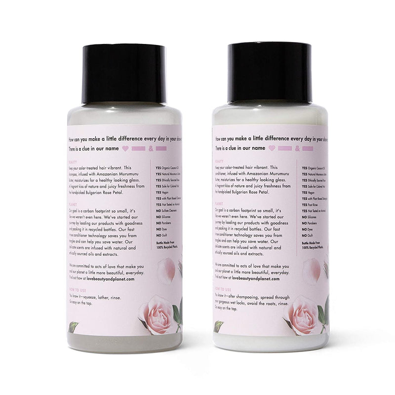 Love Beauty and Planet Shampoo & Conditioner for Color-Treated Hair Murumuru Butter & Rose Shampoo and Conditioner Silicone Free, Paraben Free and Vegan 13.5 oz 2 Count
