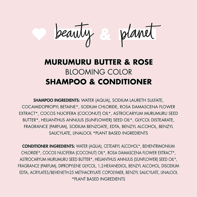 Love Beauty and Planet Shampoo & Conditioner for Color-Treated Hair Murumuru Butter & Rose Shampoo and Conditioner Silicone Free, Paraben Free and Vegan 13.5 oz 2 Count