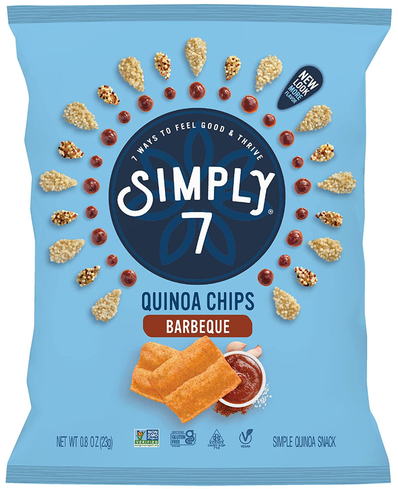 Simply 7 Quinoa Chips, Vegan Snacks, Non-GMO, Kosher, Vegetarian, Plant-Based, Nut & Cholesterol & Gluten Free, BBQ, 19.2 Oz, Pack of 24
