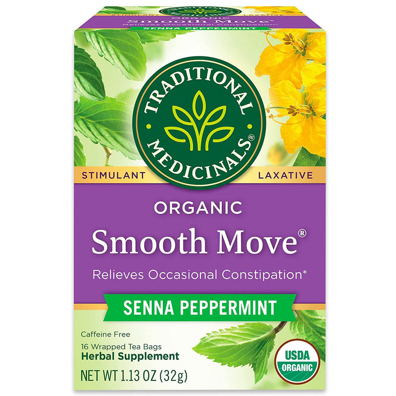 Traditional Medicinals Organic Smooth Move Senna Peppermint Herbal Tea, Relieves Occasional Constipation, (Pack of 3) - 48 Tea Bags Total