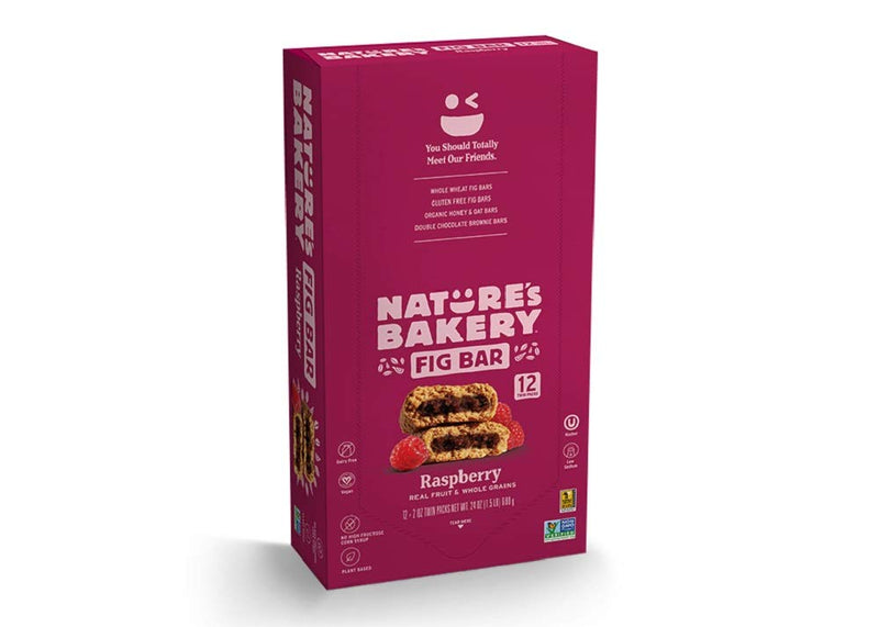 Nature’s Bakery Whole Wheat Fig Bars, Raspberry, Real Fruit, Vegan, Non-GMO, Snack bar, 1 box with 12 twin packs (12 twin packs)